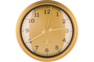 Golden Wall Clock, front view, transparent background