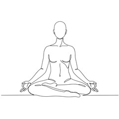 Minimalist single line drawing of a person meditating in a lotus pose