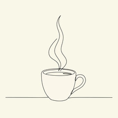 Minimalist line art drawing of a steaming cup of coffee