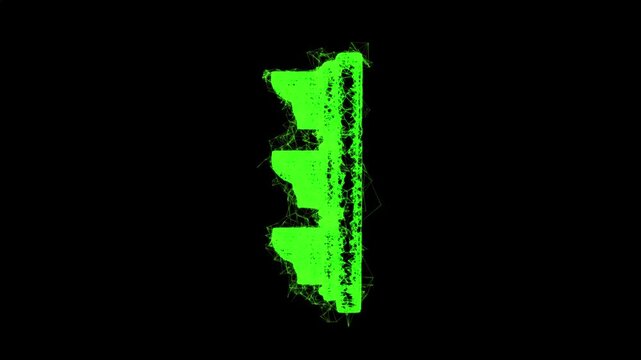 Traffic light with three lights. Wireframe low poly mesh. Available in FullHD and 4K video