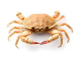 Natural details of a crab with a light brown shell, isolated on a white background.
