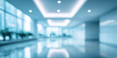Fototapeta premium Modern corporate office interior with bright lights and glass reflections