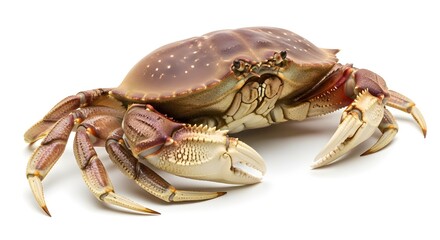 Crab with a light brown shell, isolated on a white background, with natural details.