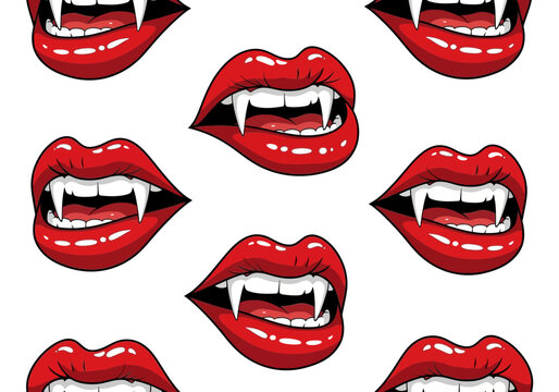 Repeating pattern of vampire lips for halloween
