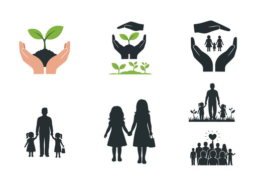 Set of abstract environmental icons representing ecology and conservation themes
