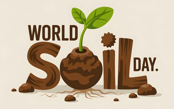 World soil day celebration with a growing plant and soil elements