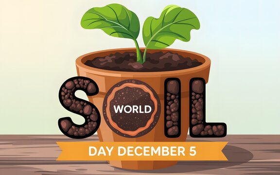 World soil day december 5th with plant growing in pot - Powered by Adobe