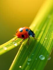 ladybug on leaf dew drops.
