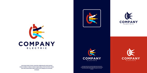 cable logo with the concept of energy service provider, digital base, smart energy, vector design template.