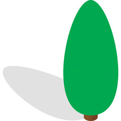 A Simple Green Tree With A Dark Shadow On A Transparent Background With Brown Trunk Detail