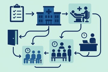 Visual representation of efficient patient flow in healthcare systems illustrating clinic processes interactions appointment scheduling and patient care dynamics through well-structured