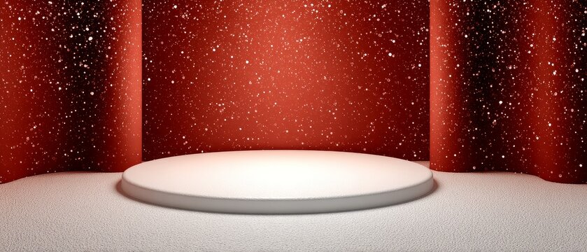Elegant christmas celebration on a red festive podium glowing backdrop minimal background for holiday product display