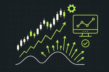 Naklejka premium Dynamic financial growth visualizing analytics with ascending graphs and market forecasts showcasing digital management strategies and investment trends for business decision-makers
