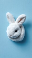 Obraz premium Cute White Bunny Peeking Through Blue Background Hole at Playful Moment in Bright Setting