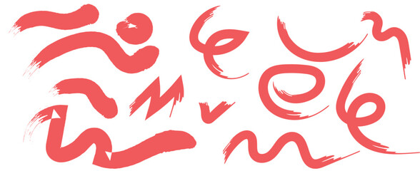 Bold red ink brush strokes and shapes abstract art element collection