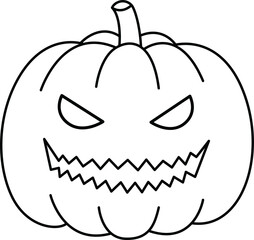 Cute halloween outline clipart of scary pumpkin with jagged teeth and angry eyes perfect for spooky seasonal designs