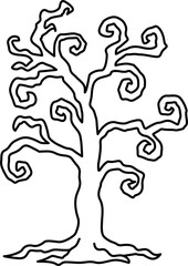 Cute halloween outline clipart of spooky bare tree with twisted branches perfect for seasonal decoration or festive design projects