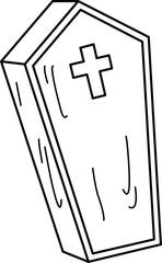 Cute halloween coffin outline clipart with cross symbol perfect for spooky holiday design and decoration