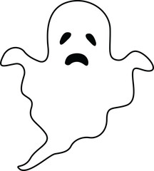 Cute halloween ghost outline clipart with sad expression for spooky decoration