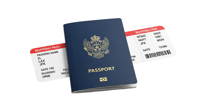realistic photo of passport and boarding pass isolated 
