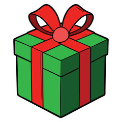 Green gift box with red ribbon and bow for celebration