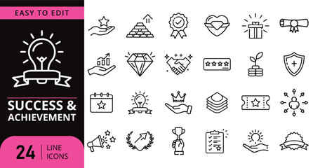 Collection of success and achievement icons in outline style