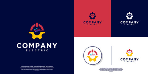 logo with gear and electrical network concept, smart energy services, graphic design template.