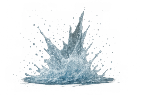 Water splash creating dynamic motion with clear drops and fluid ripples on transparent background