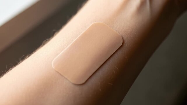 Applying a Bandage to Arm in Closeup Shot with Soft Lighting
