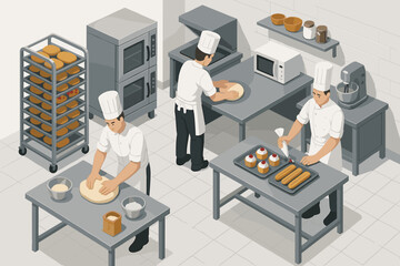 Male chefs baking in a professional kitchen setting