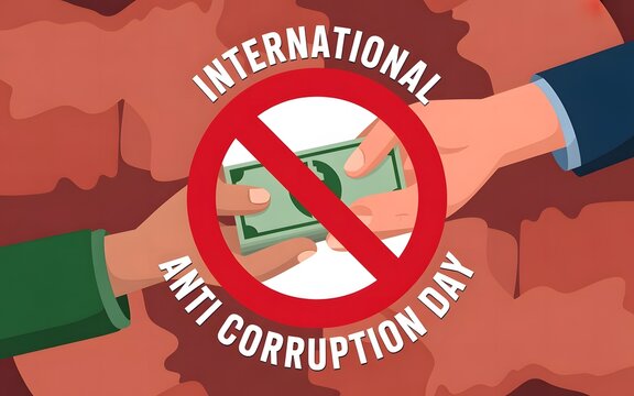 International anti corruption day symbol with hands exchanging money