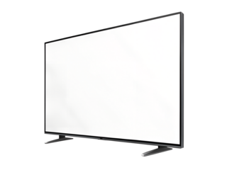 Modern Widescreen TV or Monitor Mockup with Thin Bezel, Blank White Screen, and Stand on a Solid Background