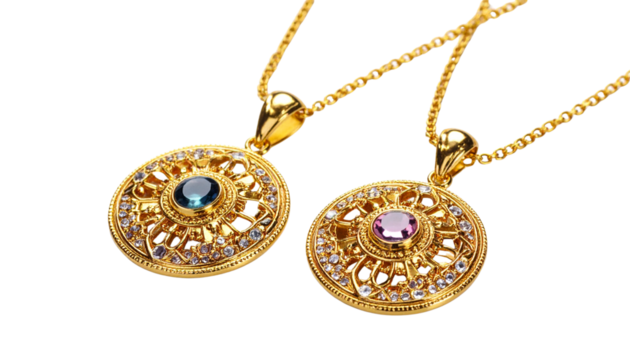  Elegant bridal jewelry gold necklace pair isolated on transparent background