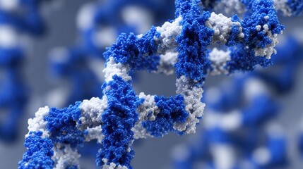 This representation illustrates a complex molecular structure with blue and white elements, highlighting its unique design and texture in detail.