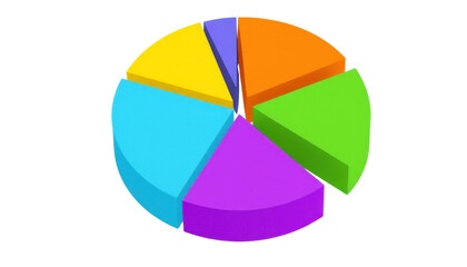 a simple flat 2d icon of a pie chart divided into colorful segments, isolated on a plain white background