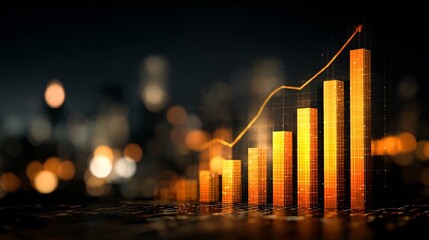 Wealth investment growth bar graph rising in abstract background