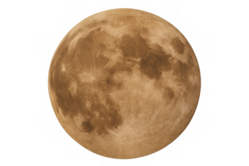 Full moon glowing, showing lunar surface with craters, celestial body in space on transparent background