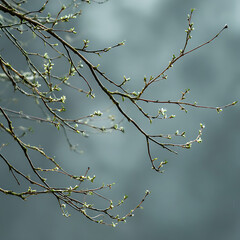 Delicate blossoms budding on tree branches signal the arrival of spring and new beginnings, offering a hopeful and peaceful vibe, perfect for nature lovers
