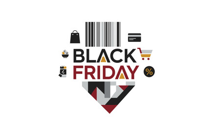 Black Friday sale event graphic design with shopping icons and abstract elements