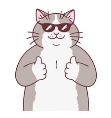 A big cartoon cat with sunglasses makes thumbs up. More similar cats in my portfolio.