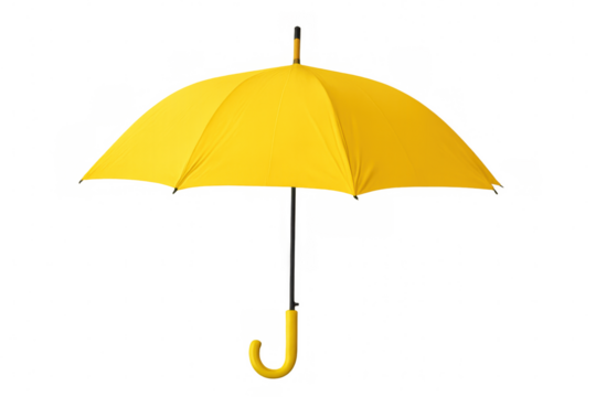 Yellow umbrella open against transparent background, providing protection from rain, weather, and elements