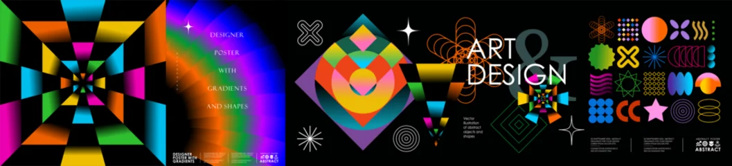 Fototapete Superhelden Design. Abstract modern objects.Futuristic art with neon gradients, geometric shapes, and vibrant 3D effects on a background for poster, digital art, branding and modern creative project  © Ardea-studio