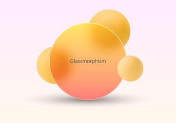 Modern circular glassmorphism banner with warm orange and yellow gradients on a soft pastel background for digital and web design