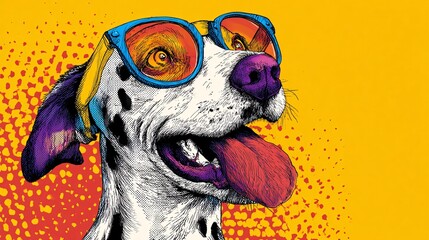 Playful cartoon dog wearing sunglasses in bright pop art halftone