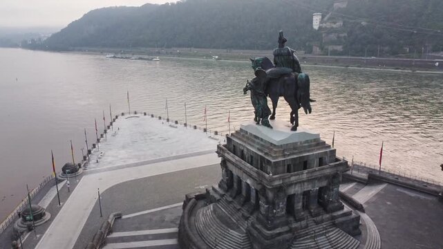 Aerial View of Deutsches Eck (German Corner) in Koblenz, Germany &ndash; Where the Mosel Meets the Rhine River