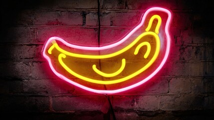 Pop art neon banana peel with cheeky smile