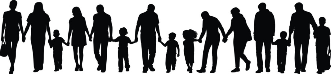 Silhouettes of diverse people holding hands, unity, family, community, social connection, togetherness, support, teamwork, inclusion,