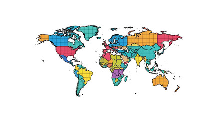 Fototapeta premium world map continents grid visualizing geographic areas and global regions for travel marketing business presentations and education materials