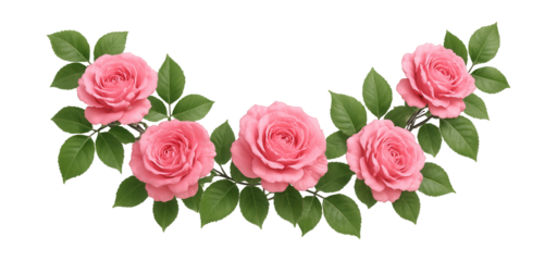 Pink rose and green leaf silk flower garland, perfect for bedroom wall decor.
