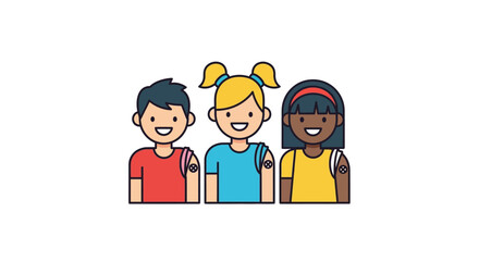Vaccinated children showing arms with band-aids illustrating pediatric immunization success and disease prevention for school kids and public health awareness.
